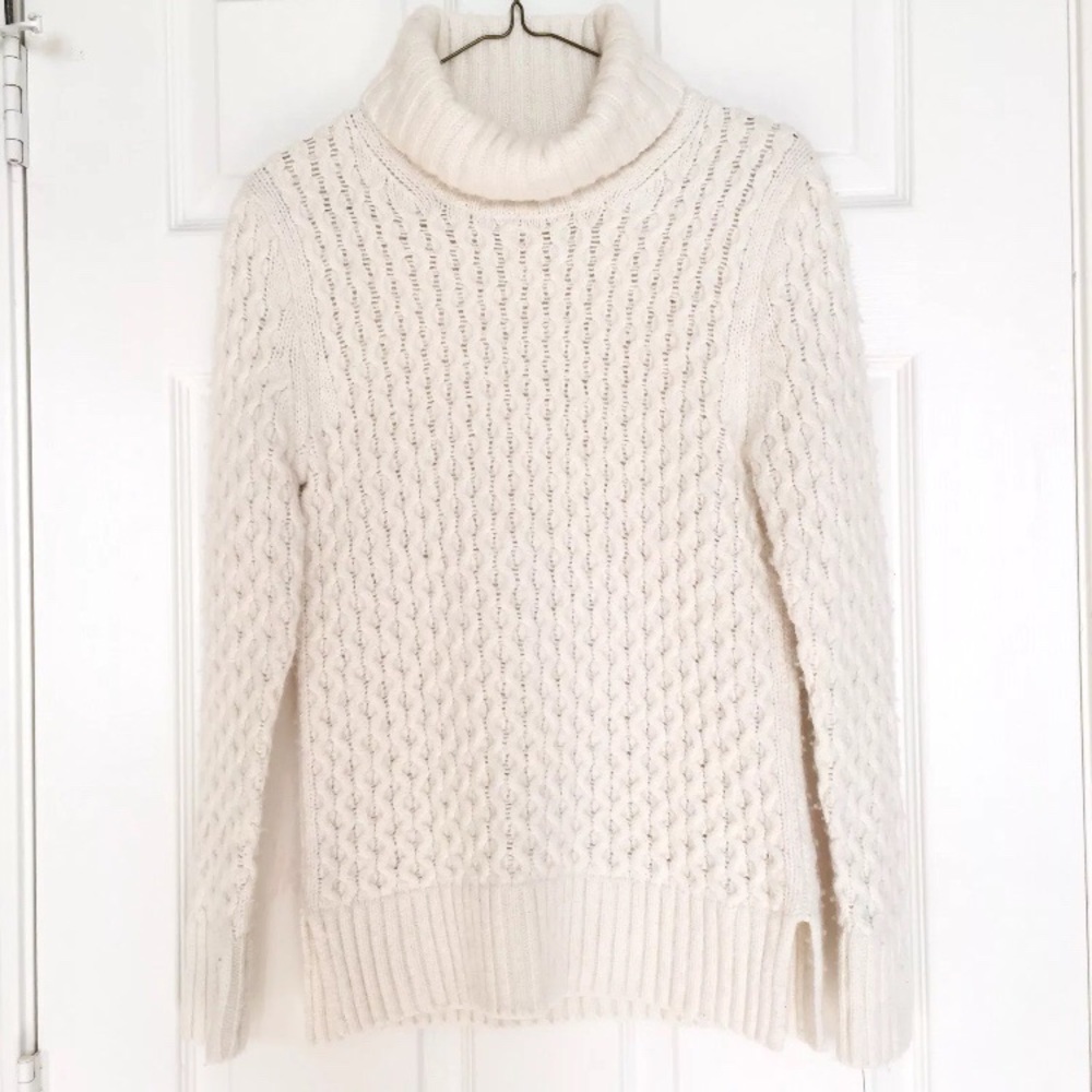 J. Crew Cream XO Cable Knit Turtleneck Sweater